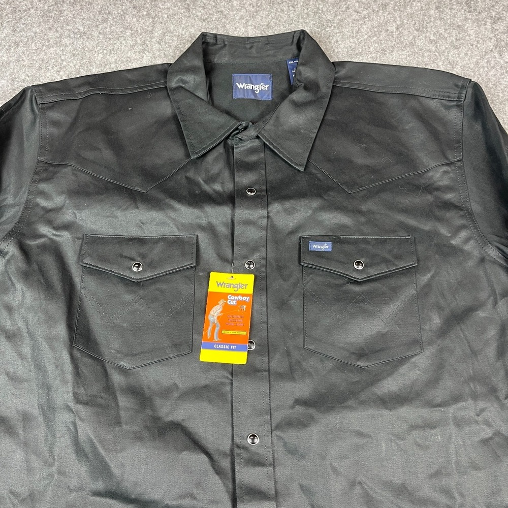 Wrangler Cowboy Cut Dress Shirt XXL Black‎ Western Long Sleeve Pearl Snap NEW
